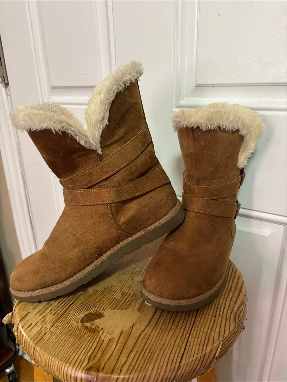 Airwalk Tan Suede Faux-Fur Cuffed Ankle Boots